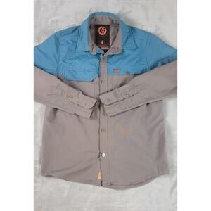 TrewGear Back Country Mens small Button Up collared Shirt Gray Teal Hoodriver OR